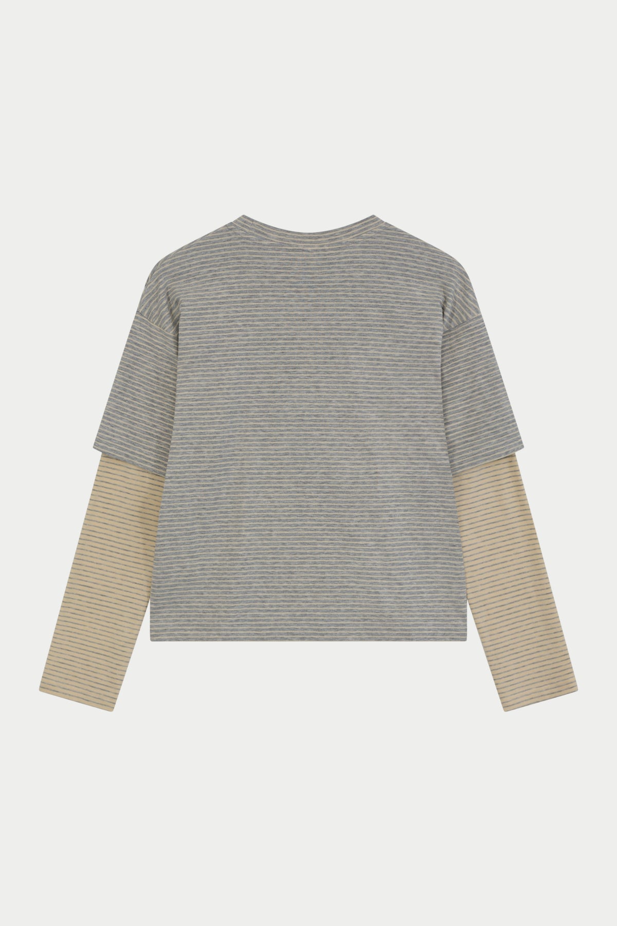 DOUBLE LAYER STRIPE LONG SLEEVE T-SHIRT - GREY