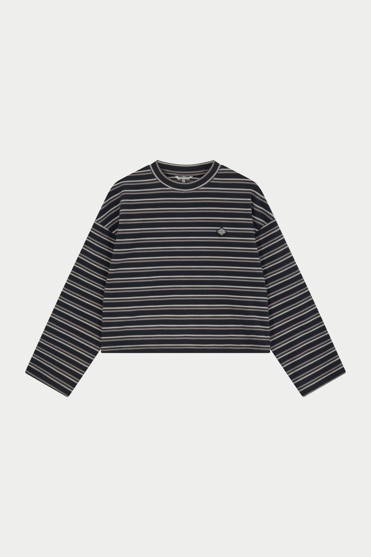 STRIPE FLEECE LONG SLEEVE T-SHIRT - CHARCOAL