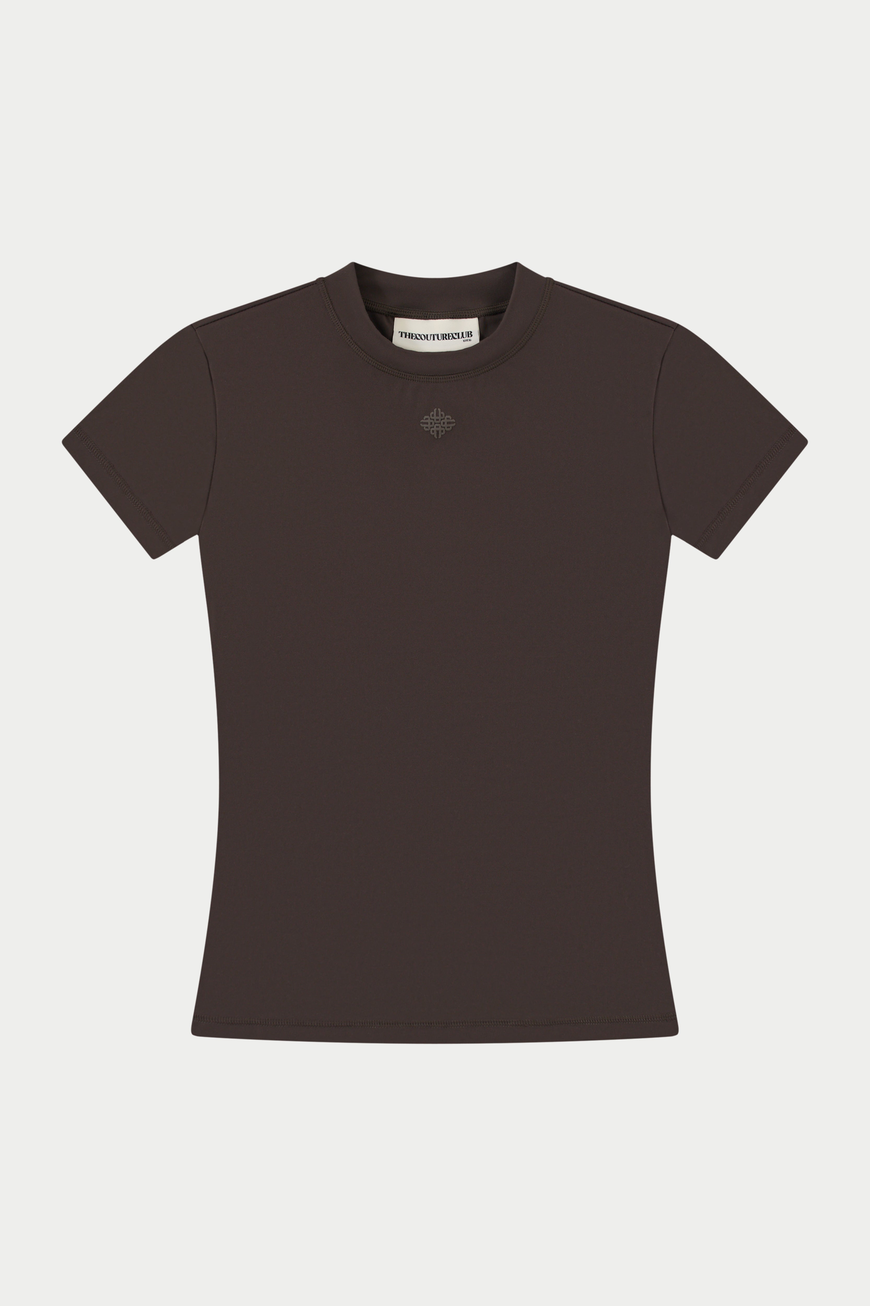 SCULPTING STRETCH EMBLEM BABY TEE - CHOCOLATE