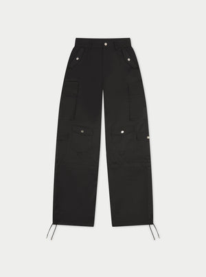 OVERSIZED TIE HEM CARGO PANTS - BLACK