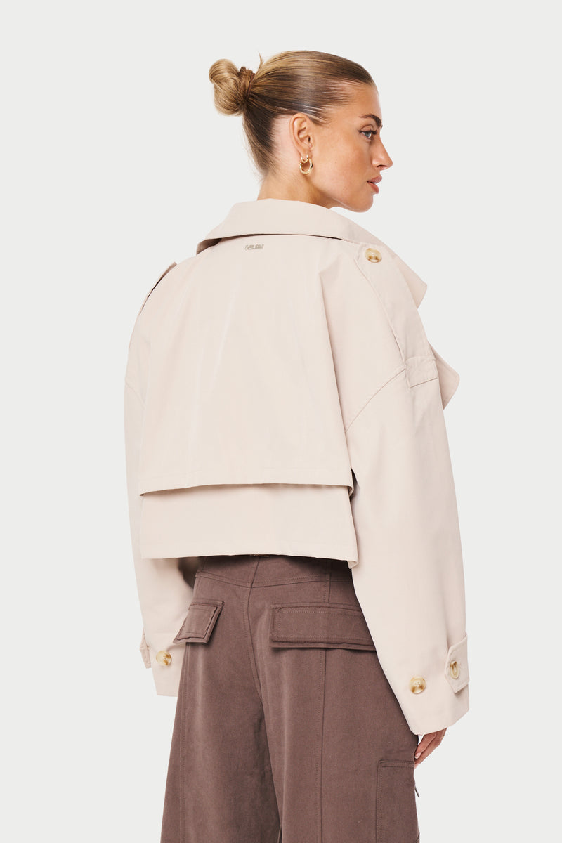 DOUBLE LAYER CROPPED TRENCH COAT - BEIGE