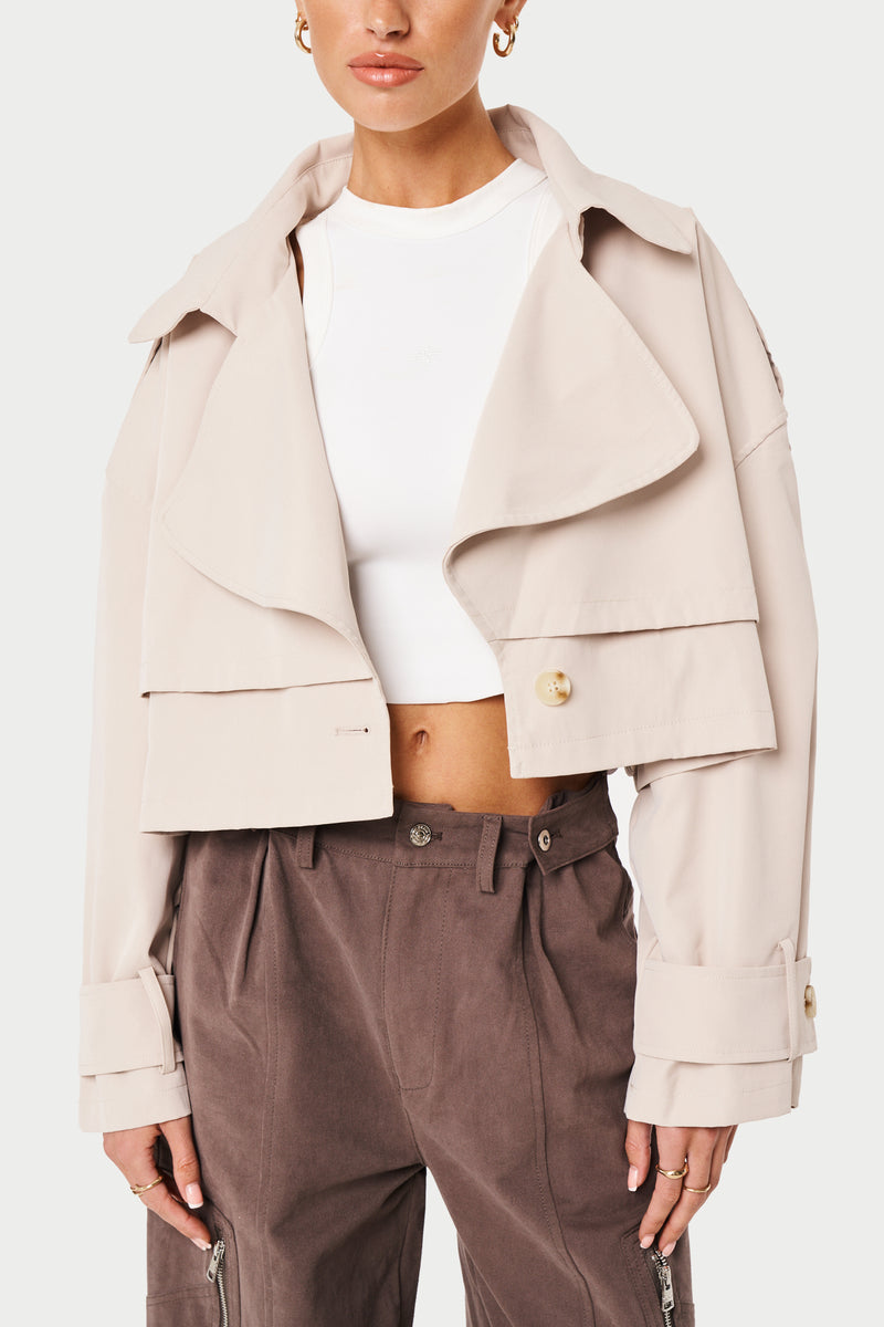 DOUBLE LAYER CROPPED TRENCH COAT - BEIGE