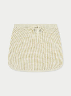 KNITTED TIE WAIST MICRO SKIRT - OFF WHITE