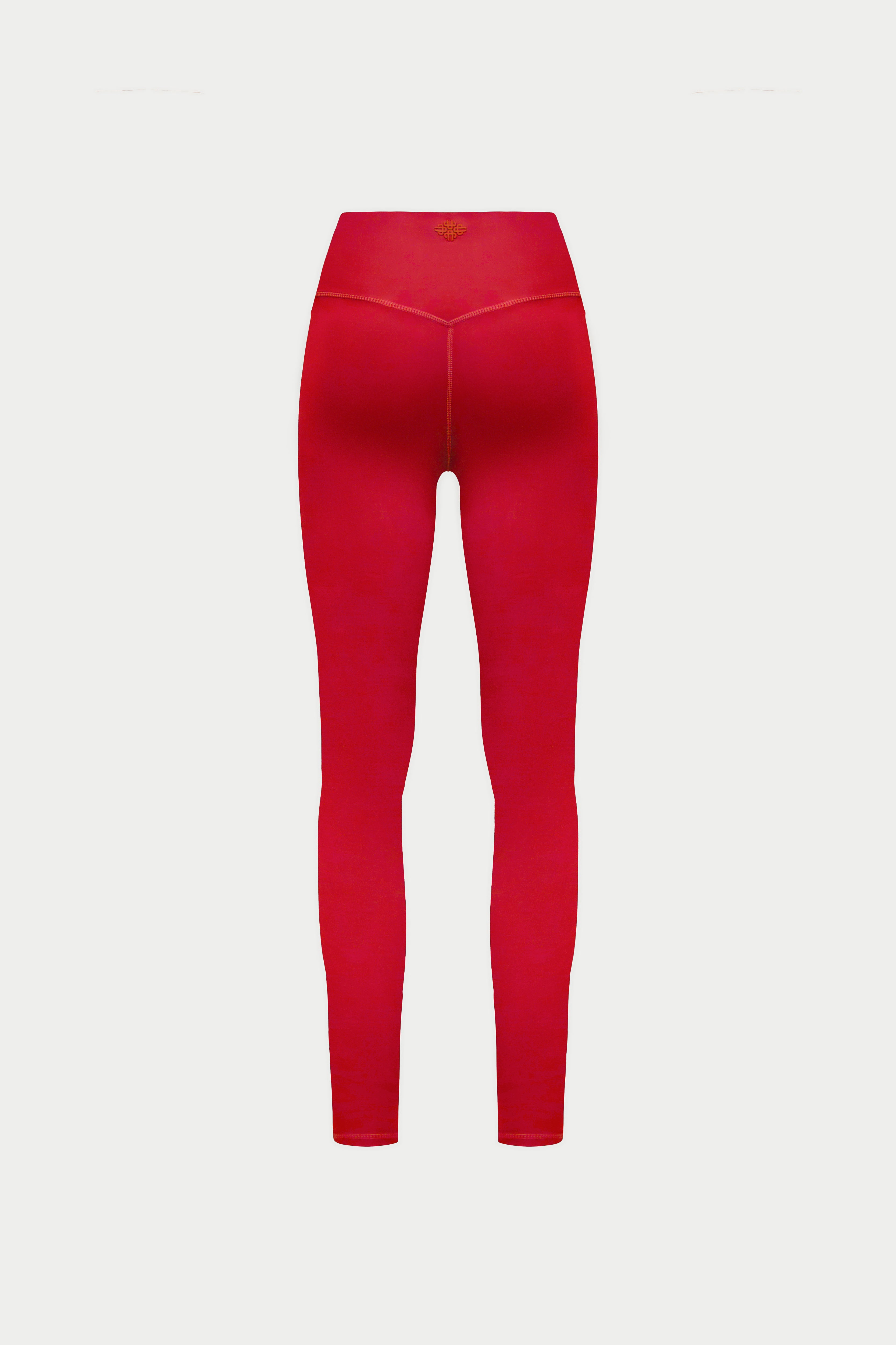 SCULPTING STRETCH EMBLEM LEGGINGS - RED