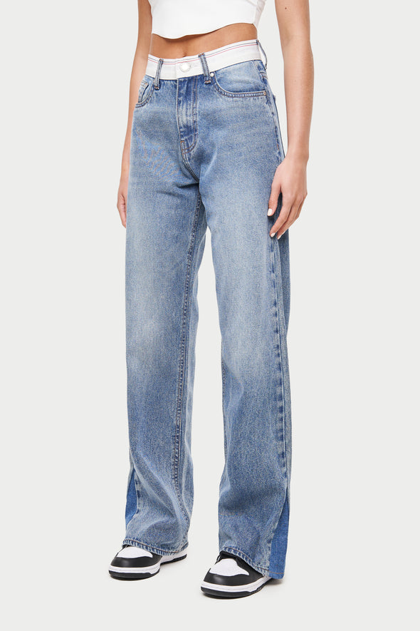 REVERSE WAISTBAND JEANS  - WASHED BLUE