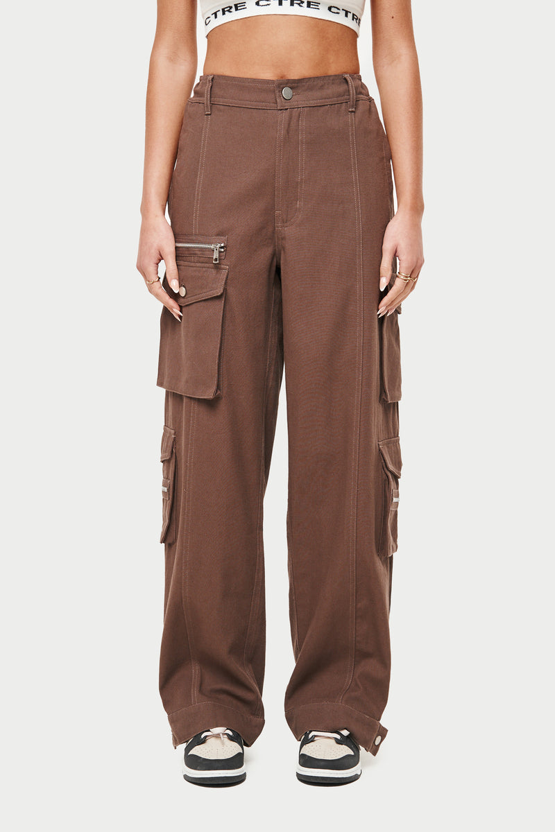 MULTI POCKET CARGO TROUSERS - BROWN