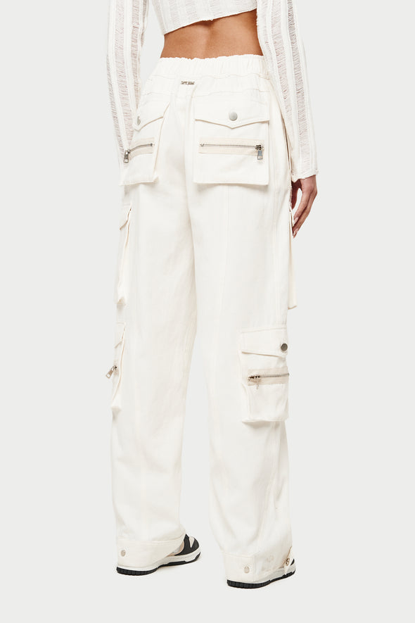 MULTI POCKET CARGO TROUSERS - OFF WHITE