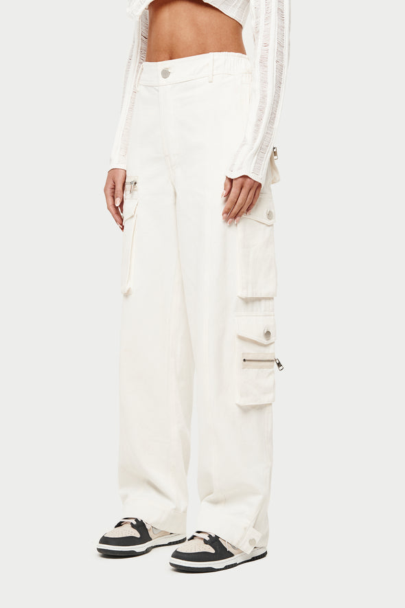 MULTI POCKET CARGO TROUSERS - OFF WHITE