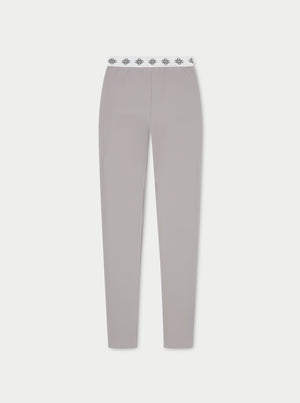 BRANDED WAISTBAND RIBBED LEGGINGS - GREY
