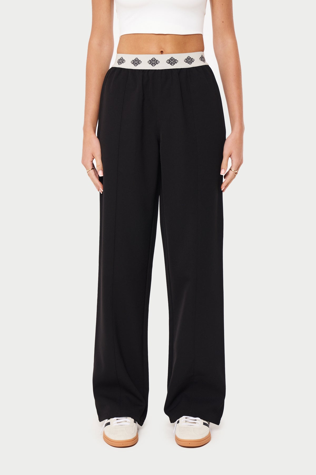 BRANDED WAISTBAND TAILORED PANT - BLACK – The Couture Club