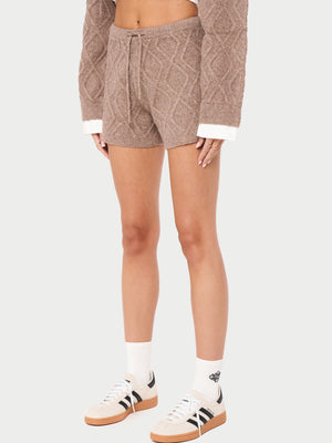 CABLE KNITTED SHORTS - BROWN