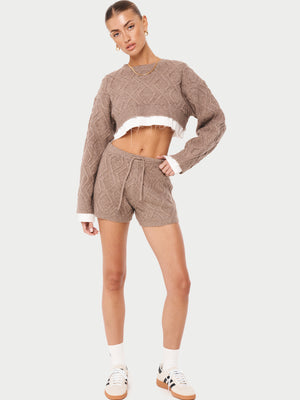 CABLE KNITTED SHORTS - BROWN