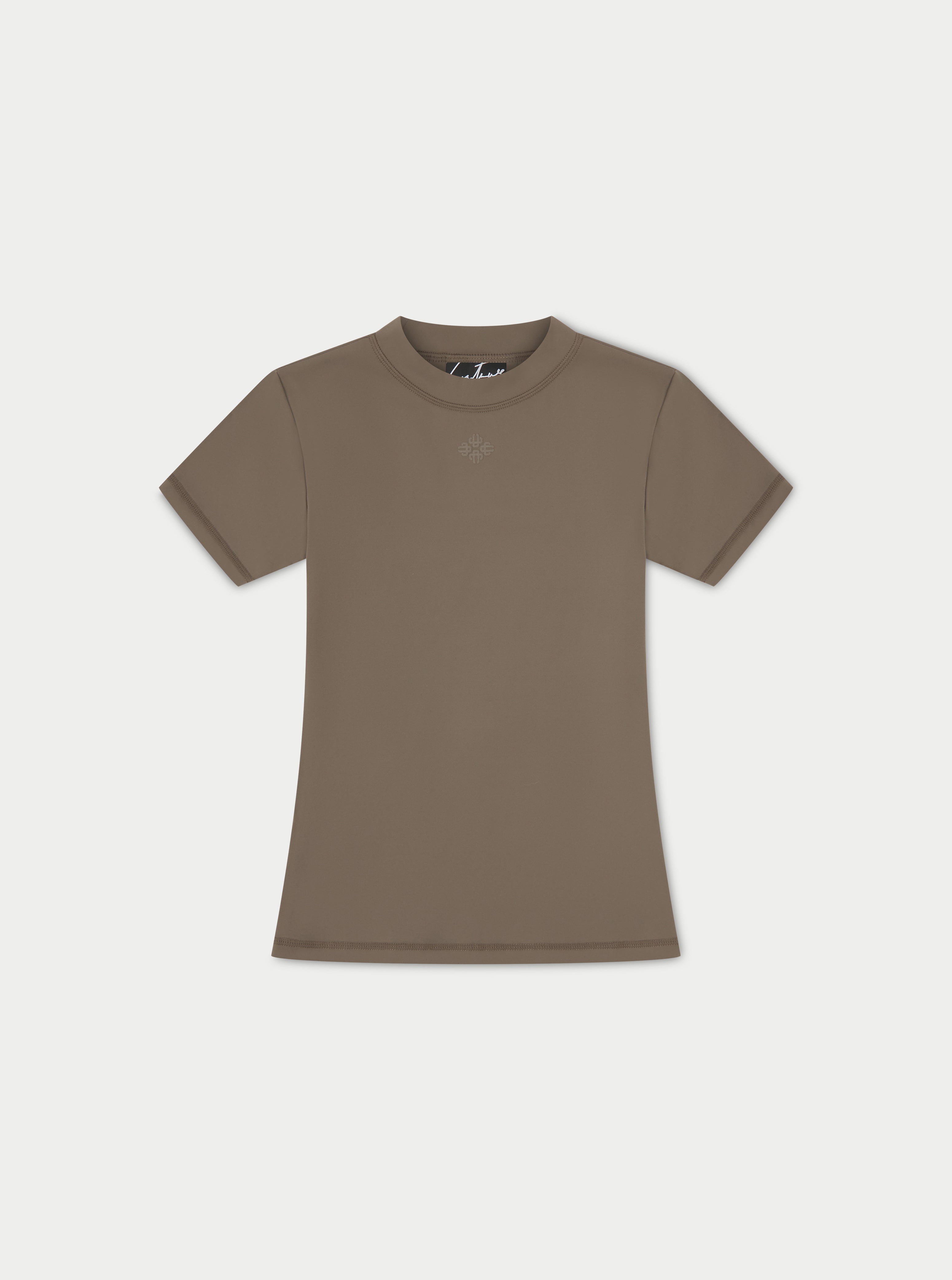 SCULPTING STRETCH EMBLEM BABY TEE - COCOA