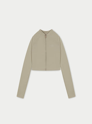 SCULPTING EMBLEM ZIP THROUGH TOP - BEIGE