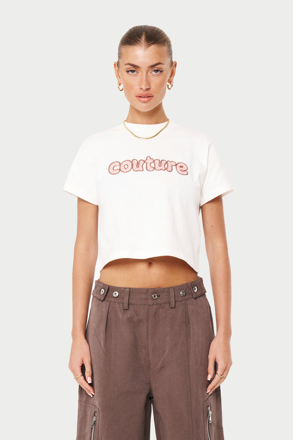 CHAIN STITCH CROPPED TEE - OFF WHITE
