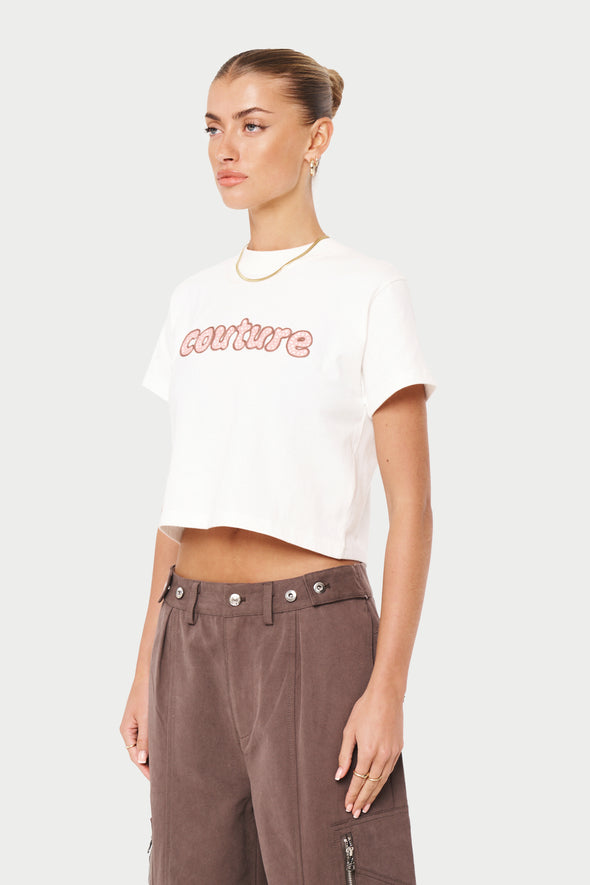 CHAIN STITCH CROPPED TEE - OFF WHITE