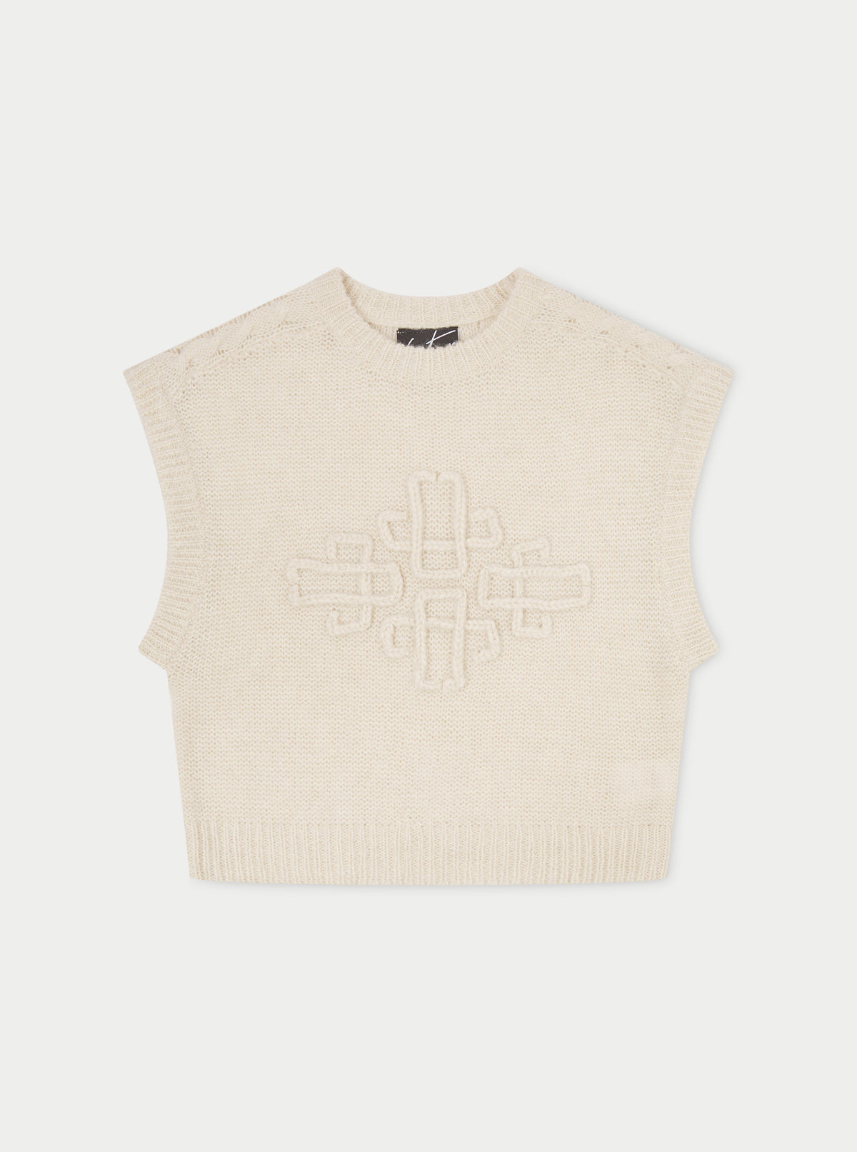 Emblem Oversized Knit Vest - Stone