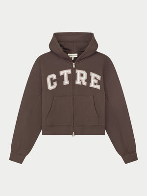 CTRE APPLIQUE ZIP THROUGH HOODIE - BROWN