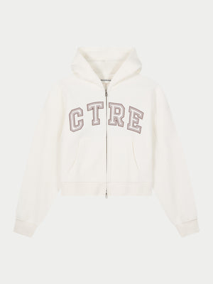 CTRE APPLIQUE ZIP THROUGH HOODIE - OFF WHITE