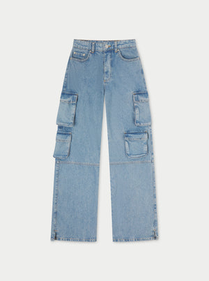 RELAXED CARGO JEANS - BLUE WASH