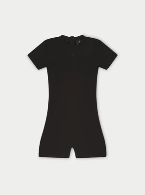 SOFT TOUCH SHORT SLEEVE FITTED UNITARD - BLACK