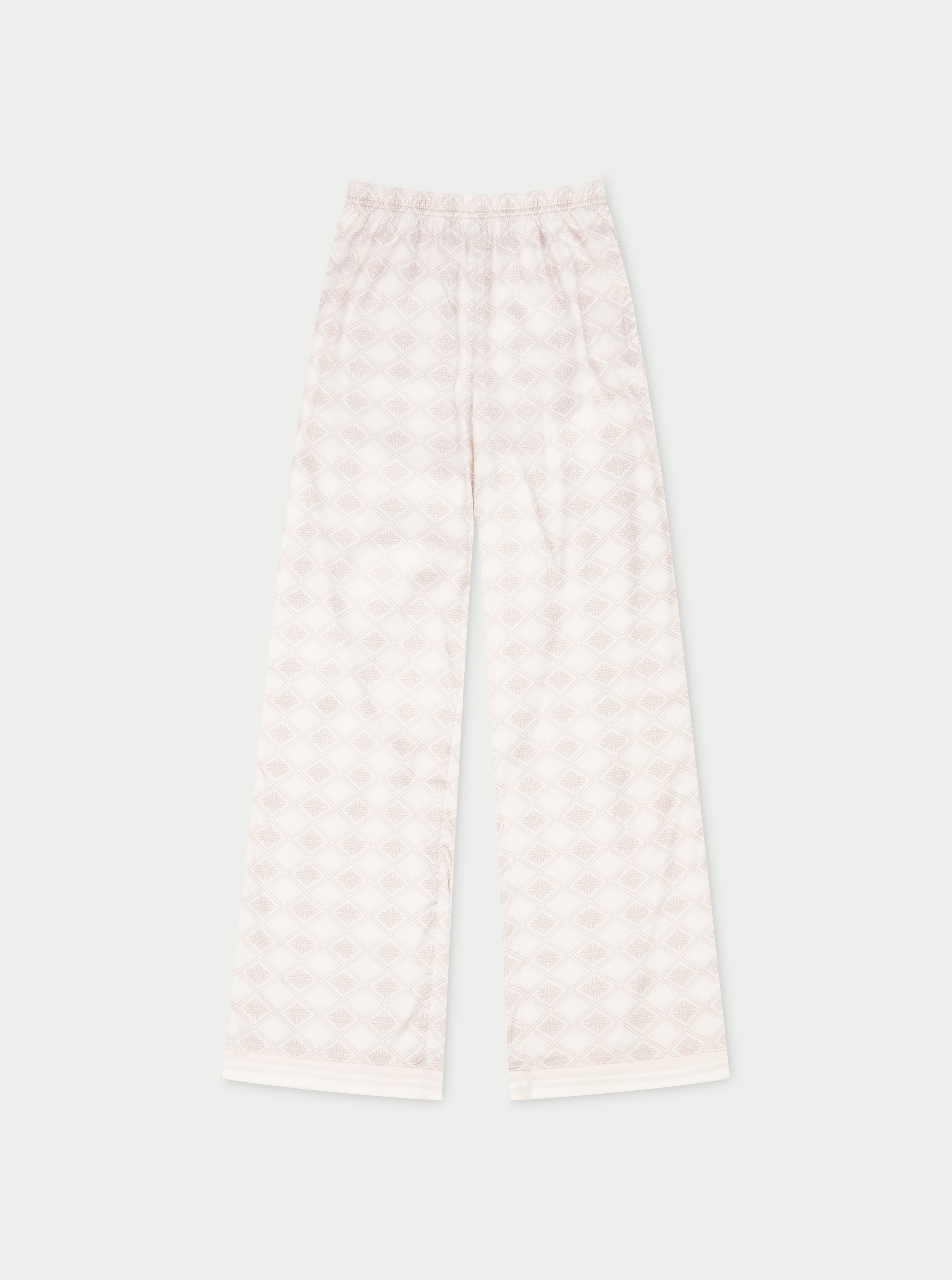 EMBLEM PRINT WIDE LEG TROUSERS - BEIGE
