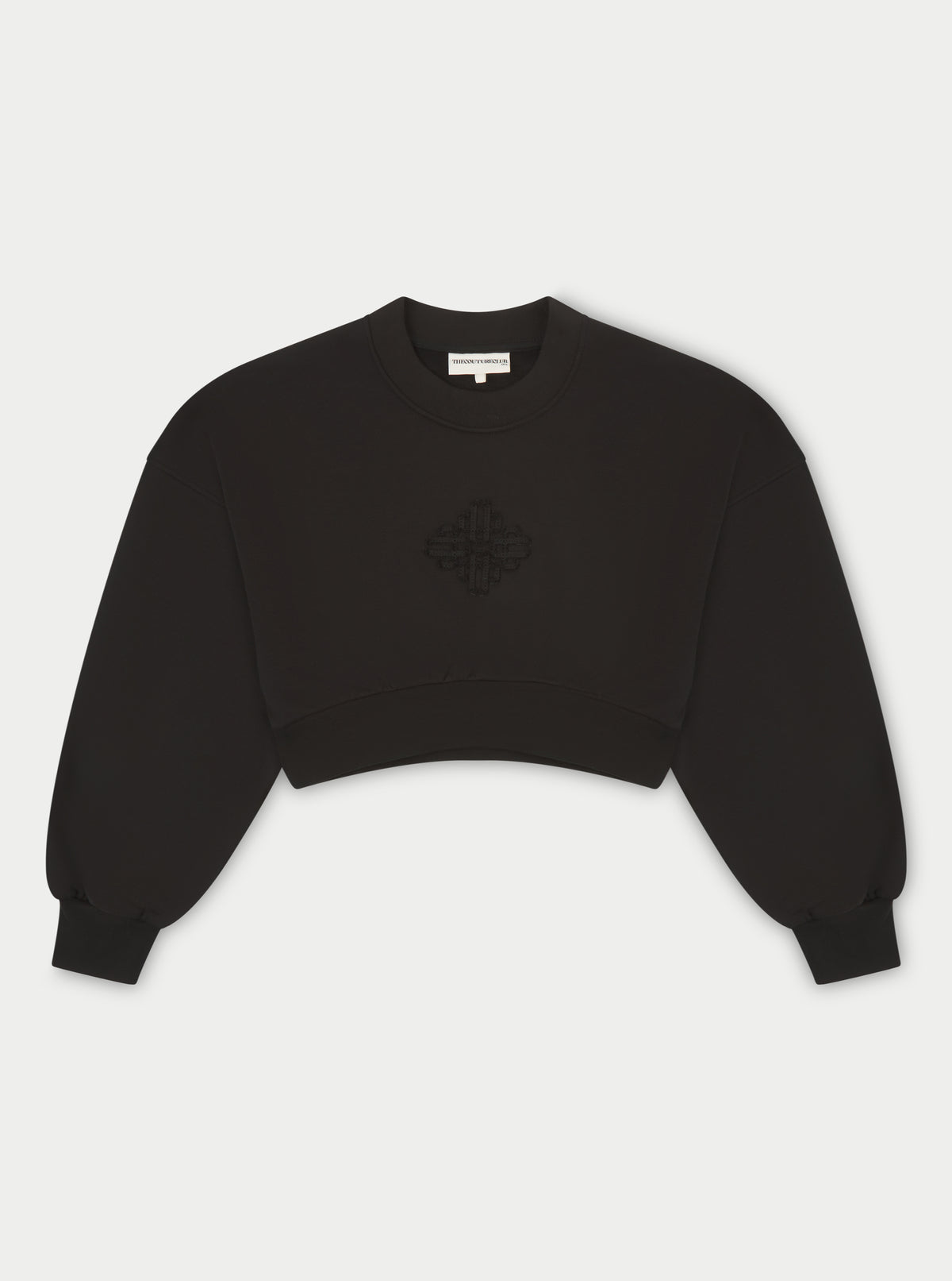 EMBLEM APPLIQUE CROP SWEATSHIRT - BLACK