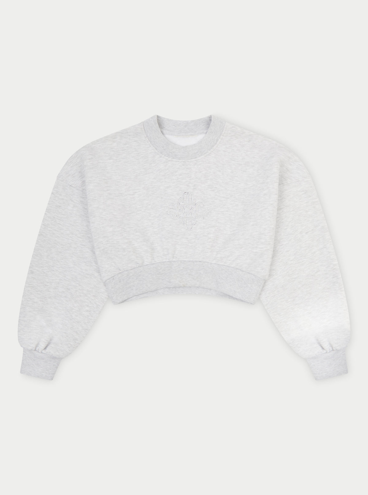 EMBLEM CROP RUCHED SWEATSHIRT - GREY MARL