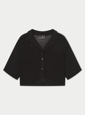 CROPPED KNITTED SHIRT - BLACK