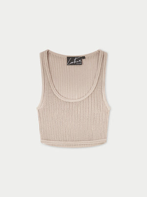 KNITTED VEST TOP - BEIGE