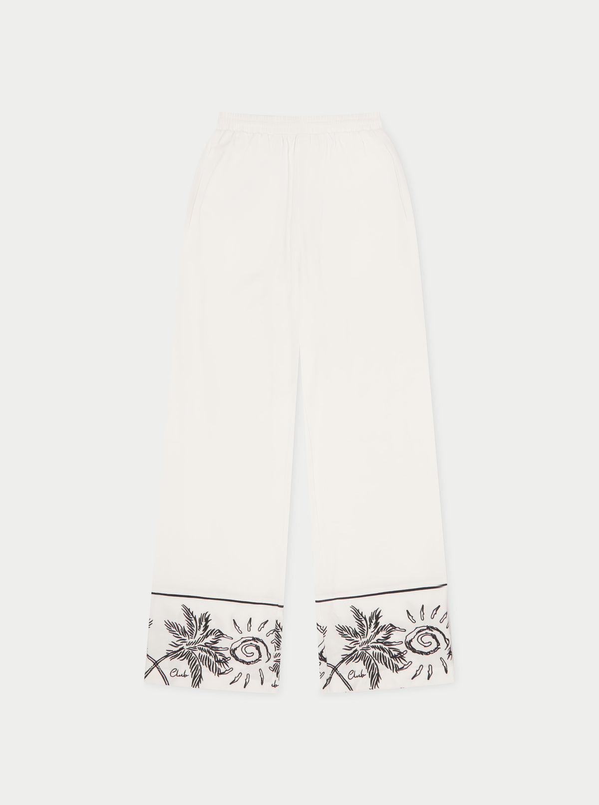 PALM EMBROIDERY WIDE LEG TROUSERS - WHITE