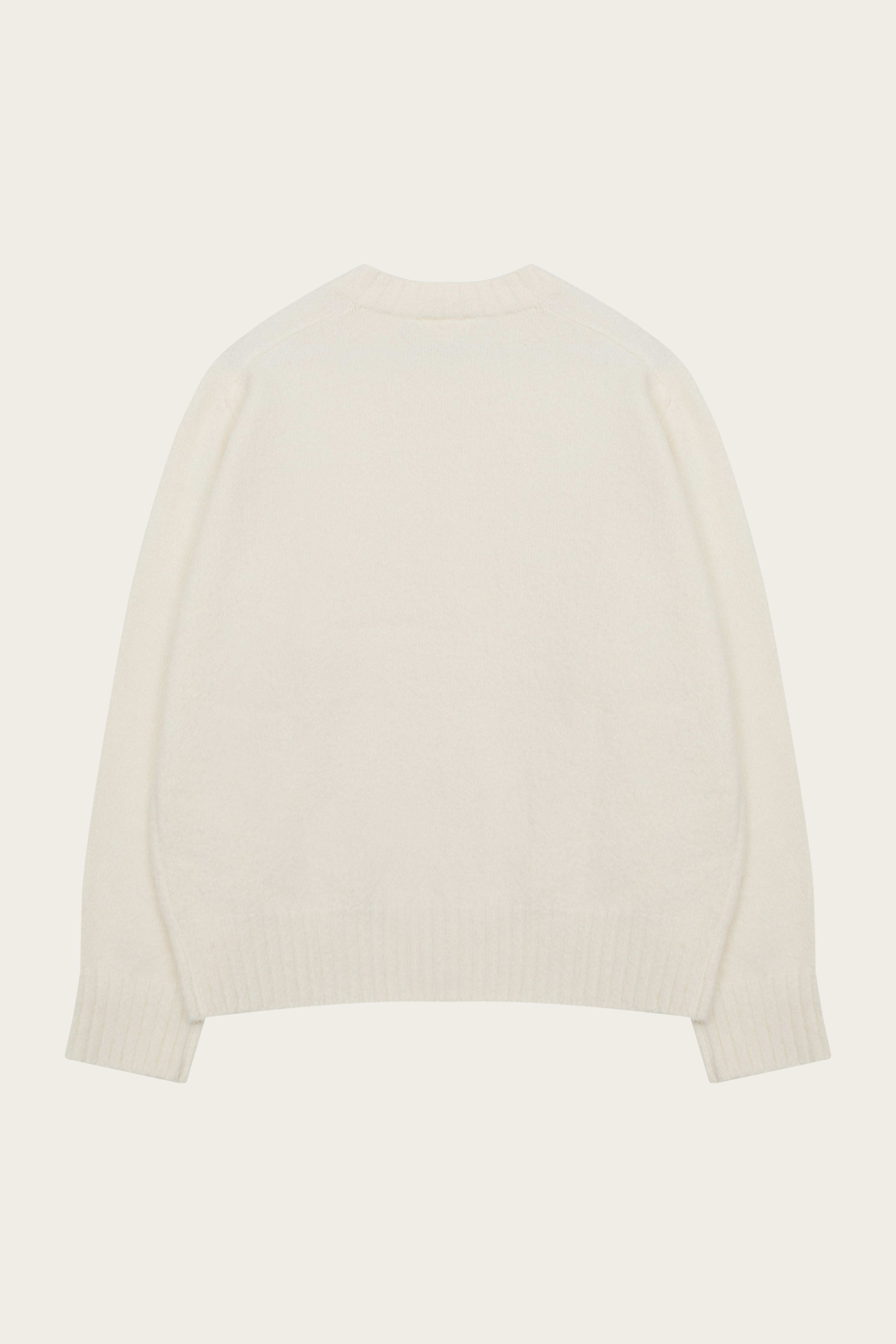 FLUFFY KNIT EMBLEM EMBROIDERED CREW - OFF WHITE
