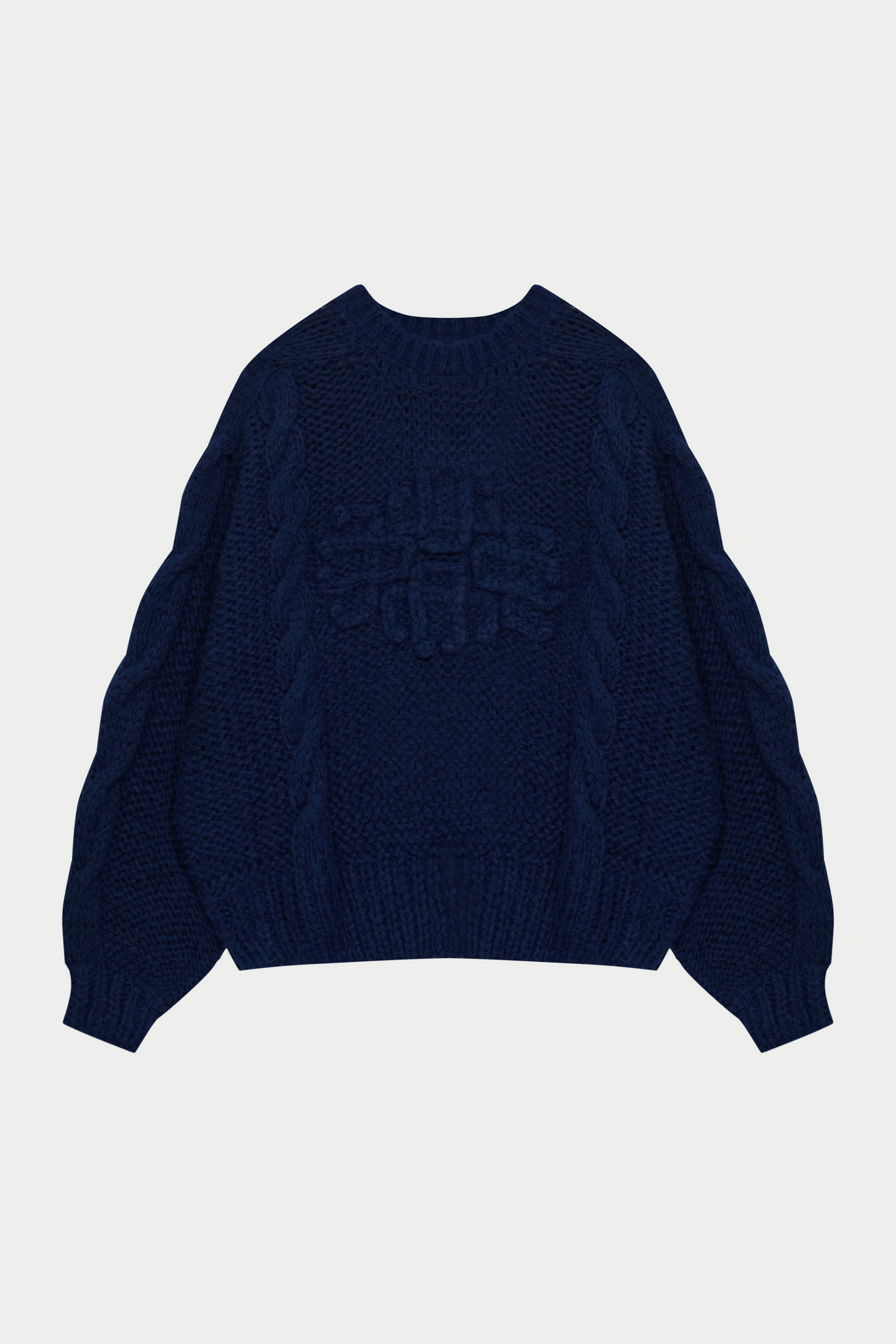 EMBLEM PLAITED OVERSIZED KNIT JUMPER - NAVY