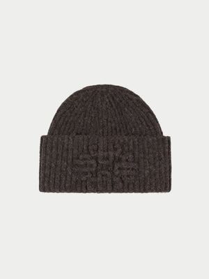 EMBLEM KNITTED BEANIE - CHOCOLATE