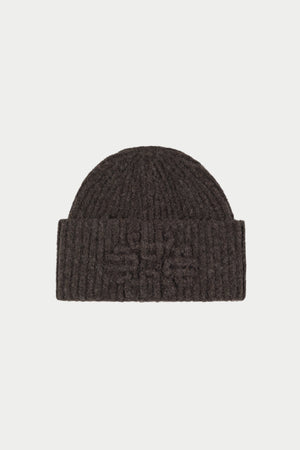 EMBLEM KNITTED BEANIE - CHOCOLATE
