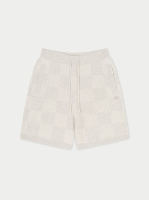 KNITTED CHECKERBOARD SHORTS - GREY