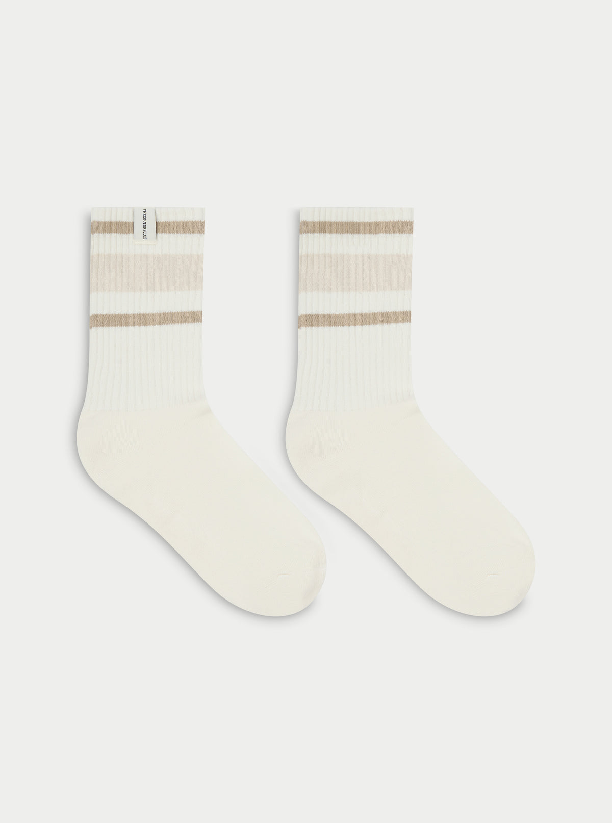 Striped Branded Label Sock - Beige