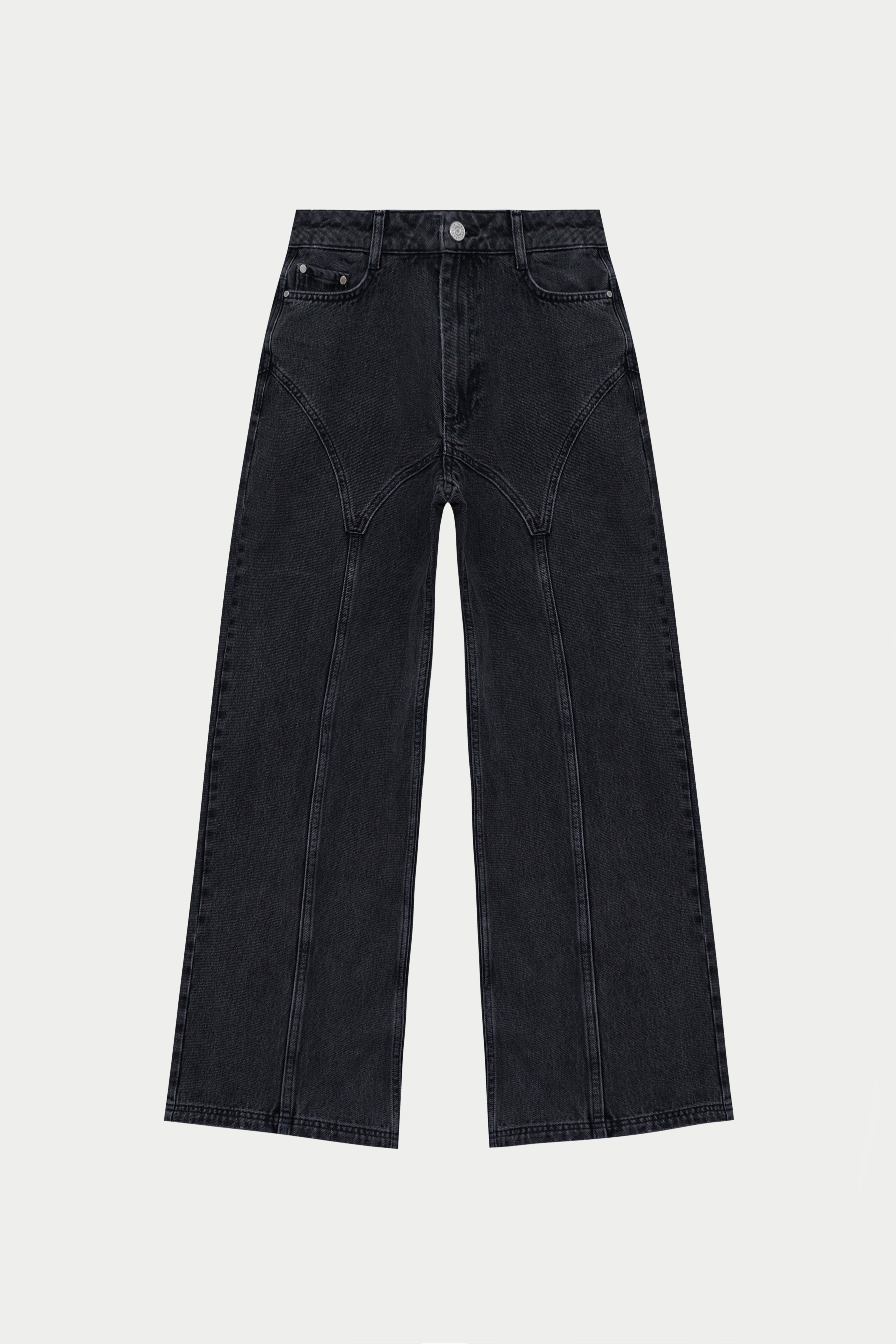 SEAM DETAIL WASHED JEANS - BLACK WASH