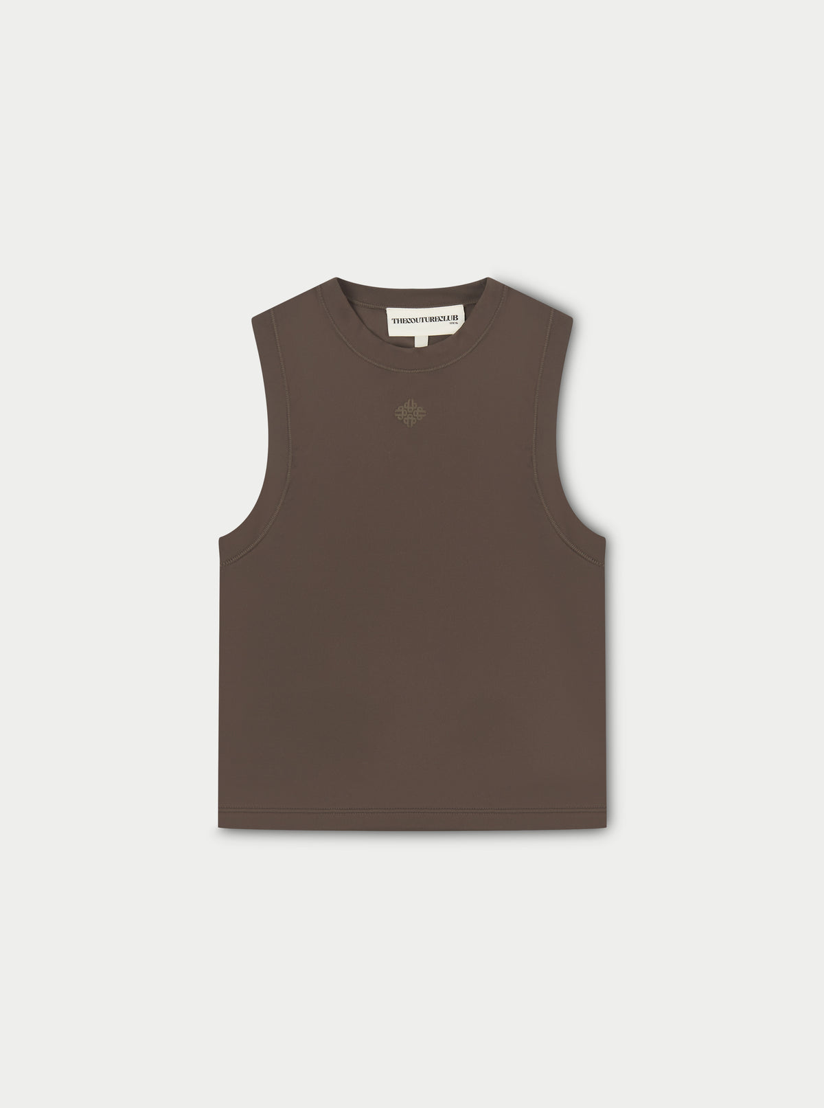 Sculpting Stretch High Neck Emblem Racer - Chocolate