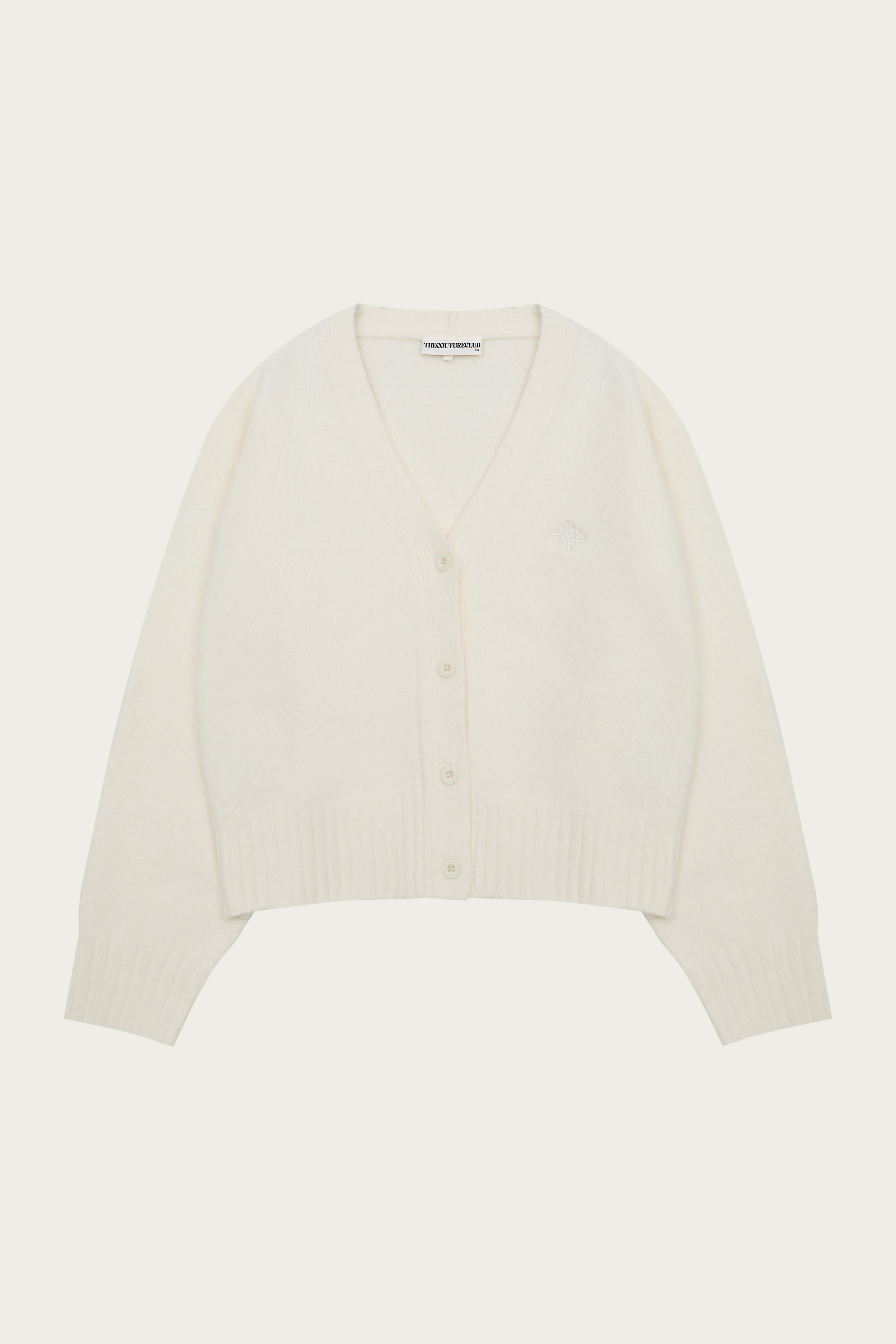FLUFFY KNIT EMBLEM CARDIGAN - OFF-WHITE – The Couture Club