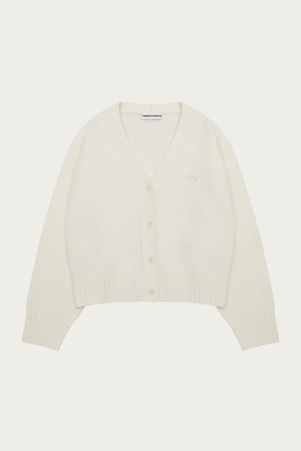 FLUFFY KNIT EMBLEM CARDIGAN - OFF-WHITE