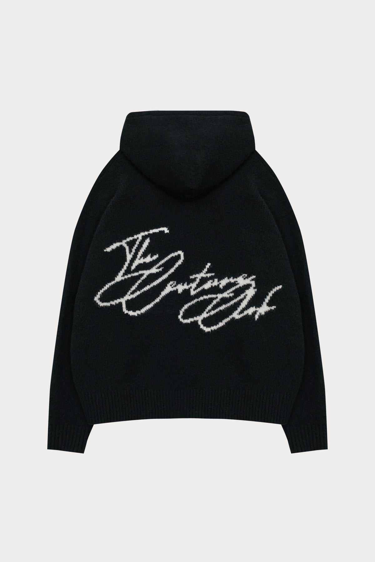 Script Logo Graphic Knitted Hoodie - Black