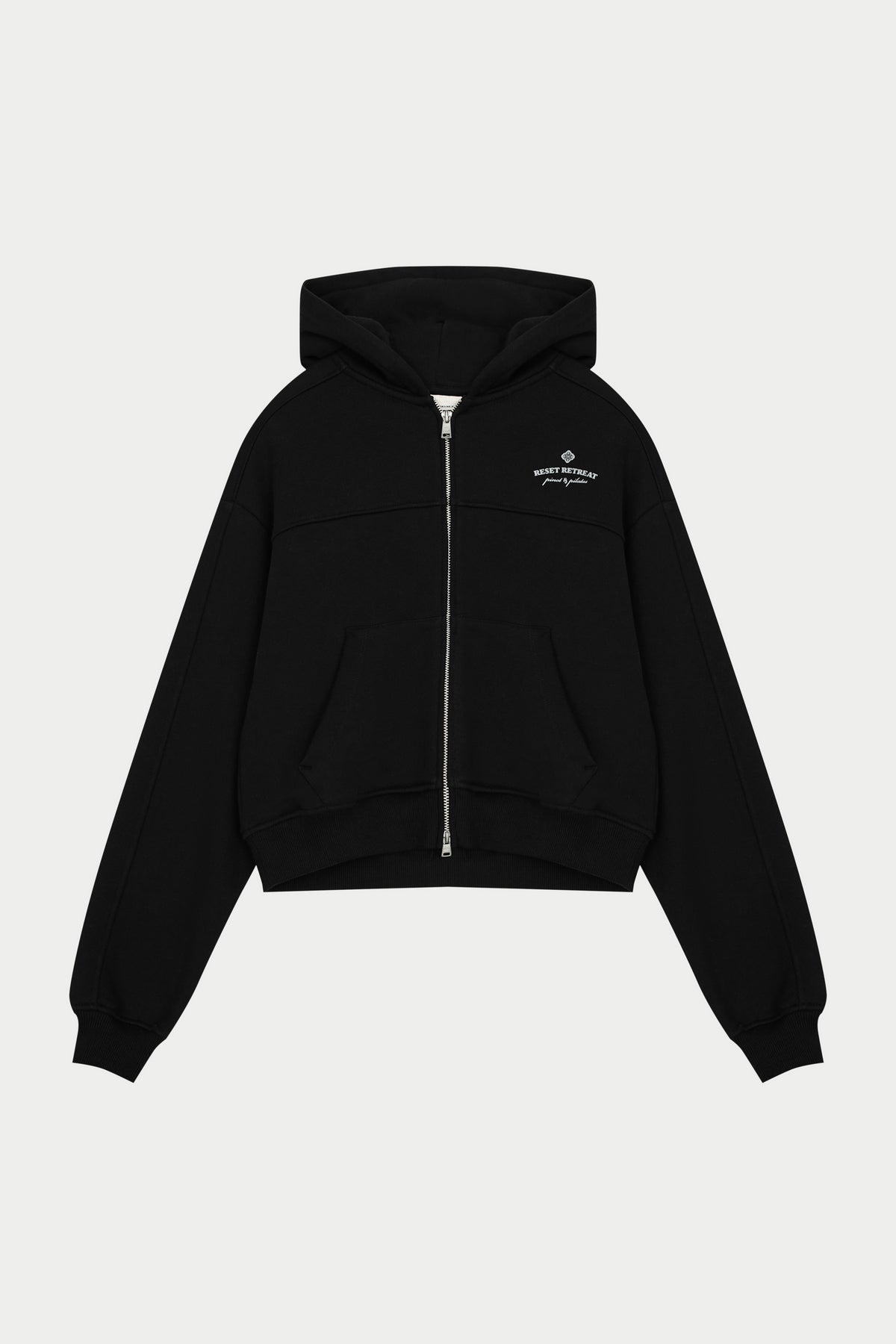 PILATES & PINOT ZIP THROUGH CROPPED HOODIE - BLACK
