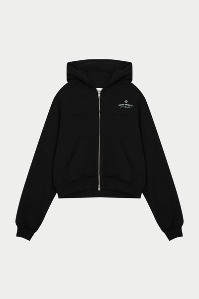 PILATES & PINOT ZIP THROUGH CROPPED HOODIE - BLACK – The Couture Club