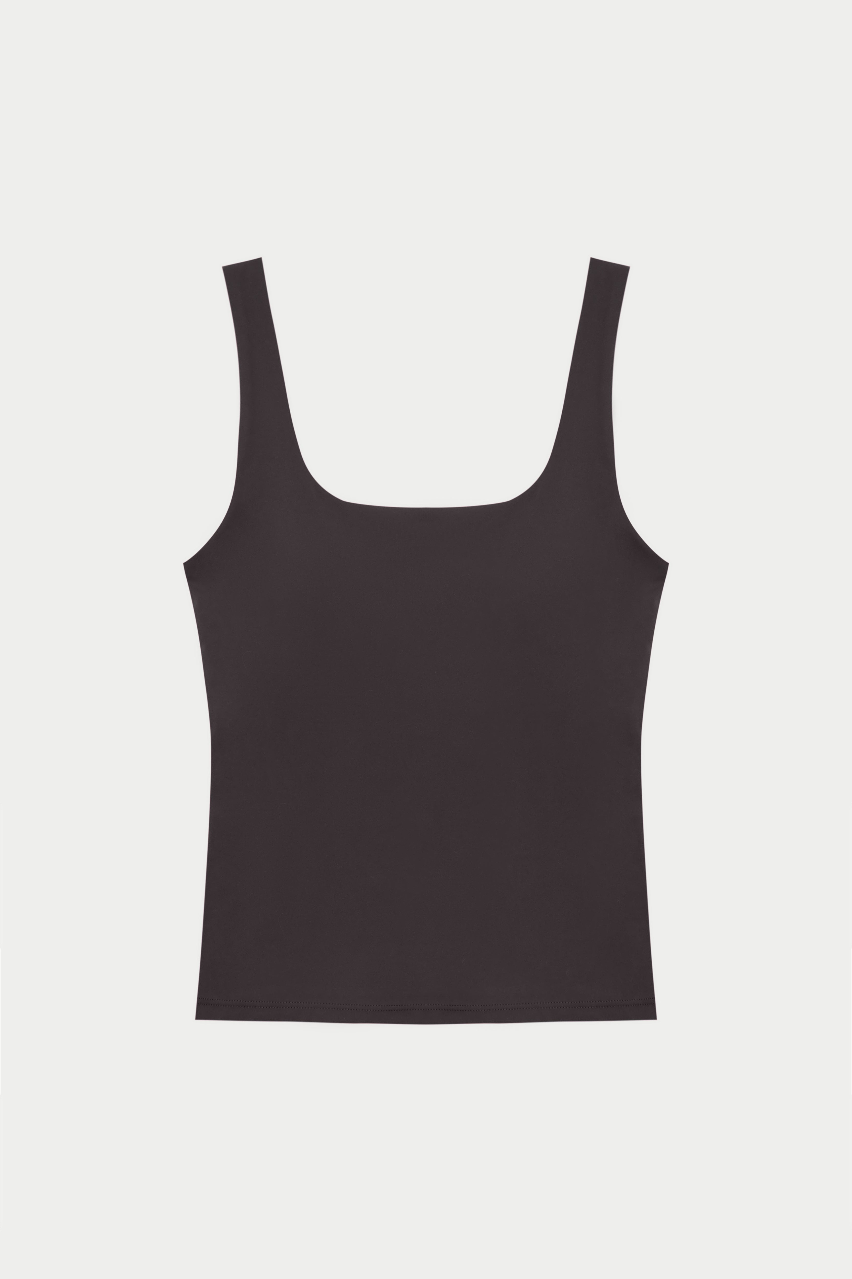 SCULPTING STRETCH SCOOP NECK SPORTS TOP - CHOCOLATE