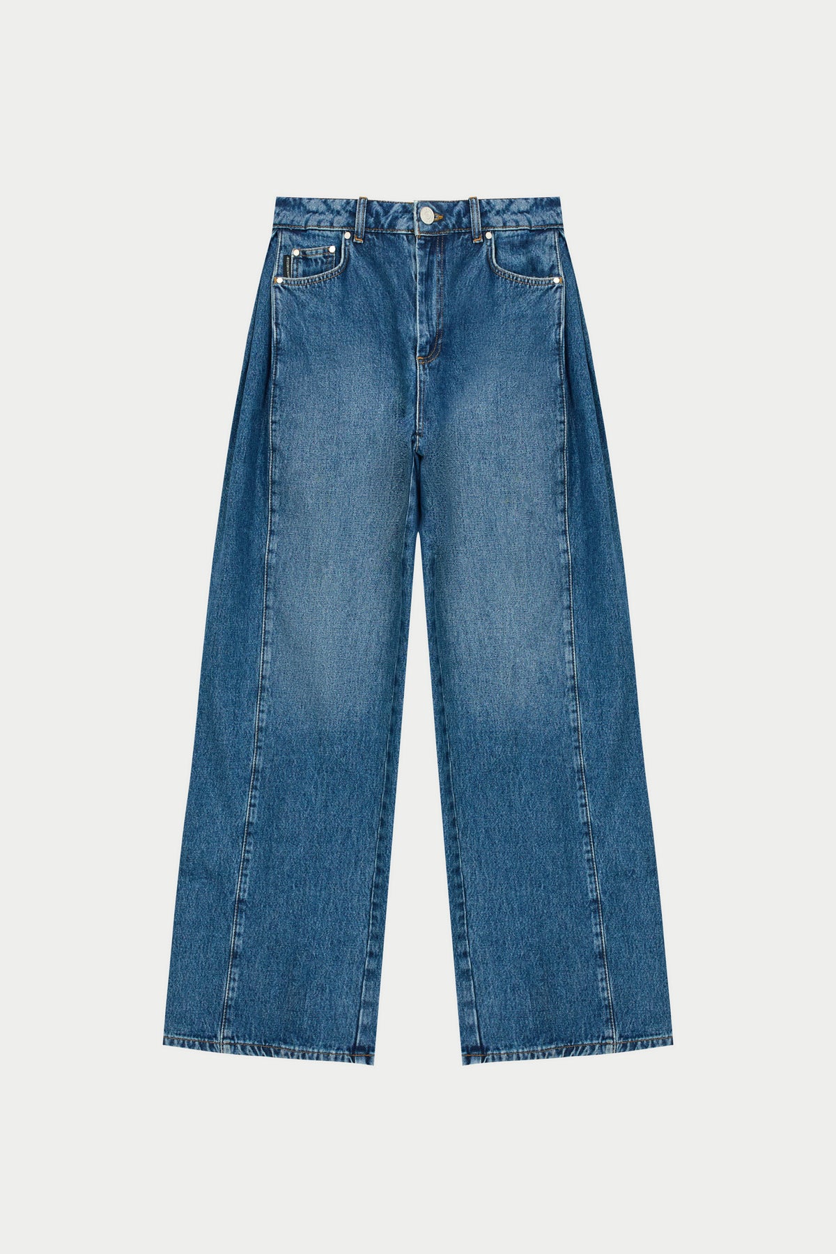 ADJUSTABLE PLEAT DETAIL WIDE LEG JEANS - VINTAGE BLUE WASH