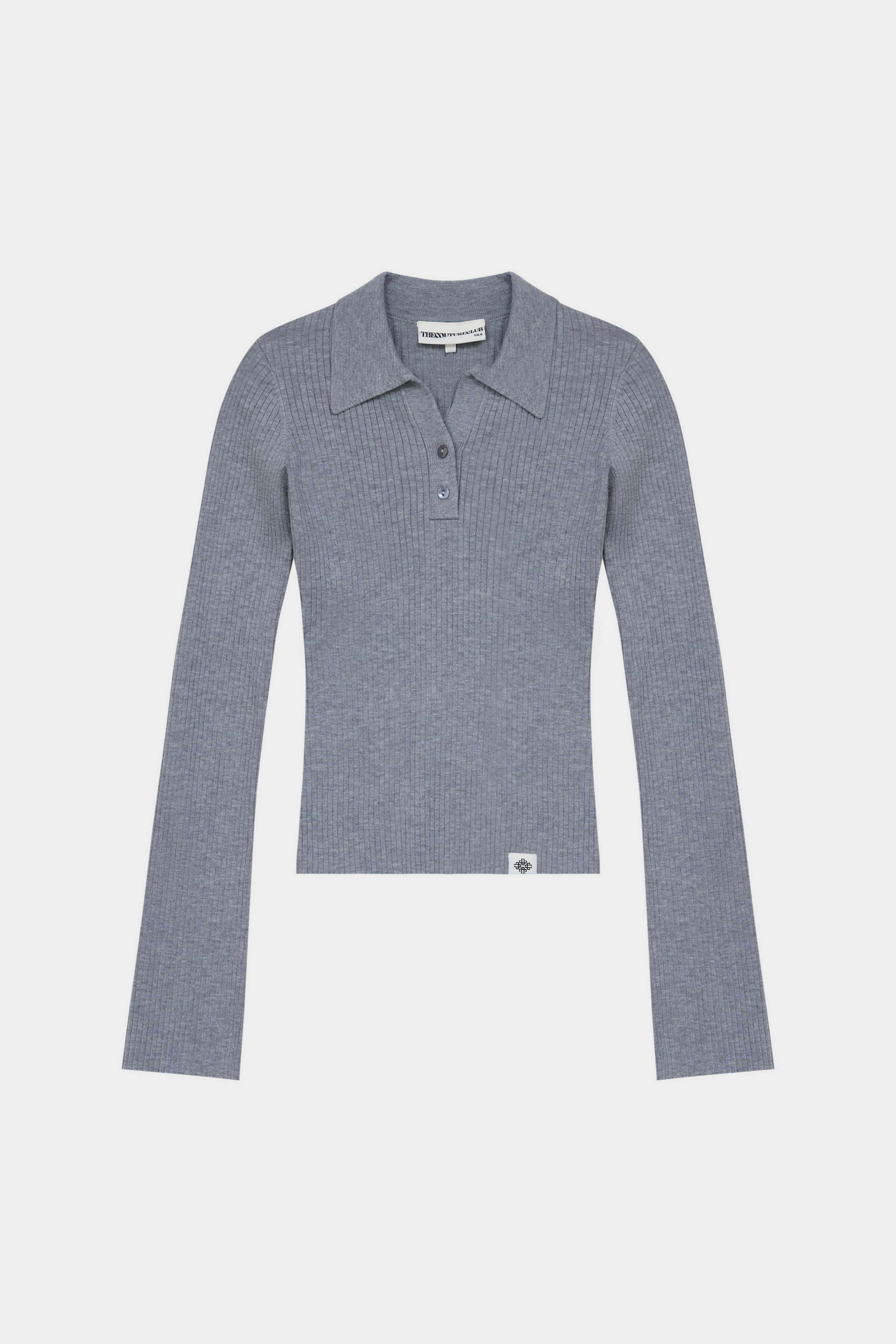 KNITTED RIBBED BUTTON THROUGH TOP - GREY MARL