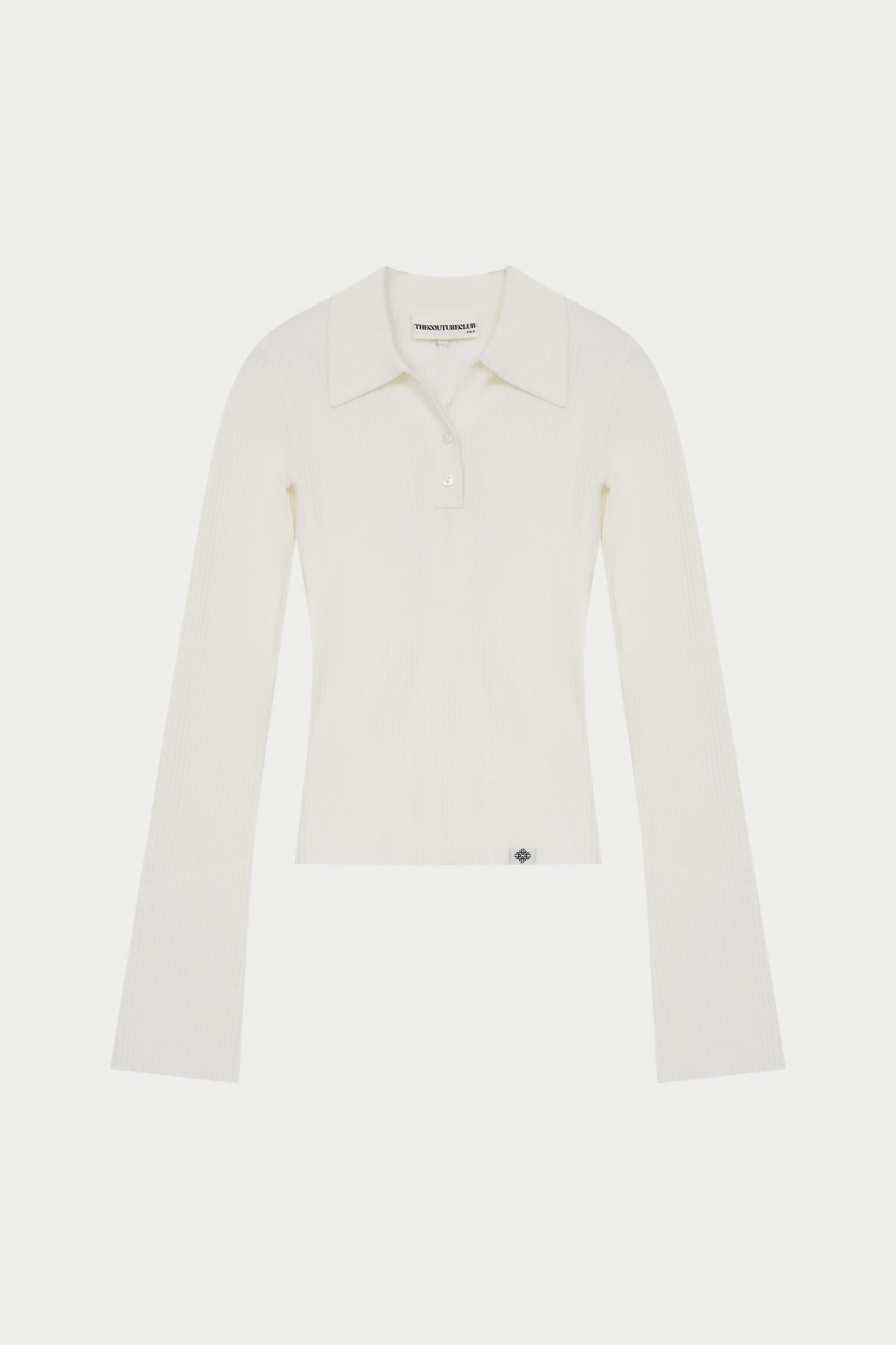 KNITTED RIBBED BUTTON THROUGH TOP - OFF WHITE