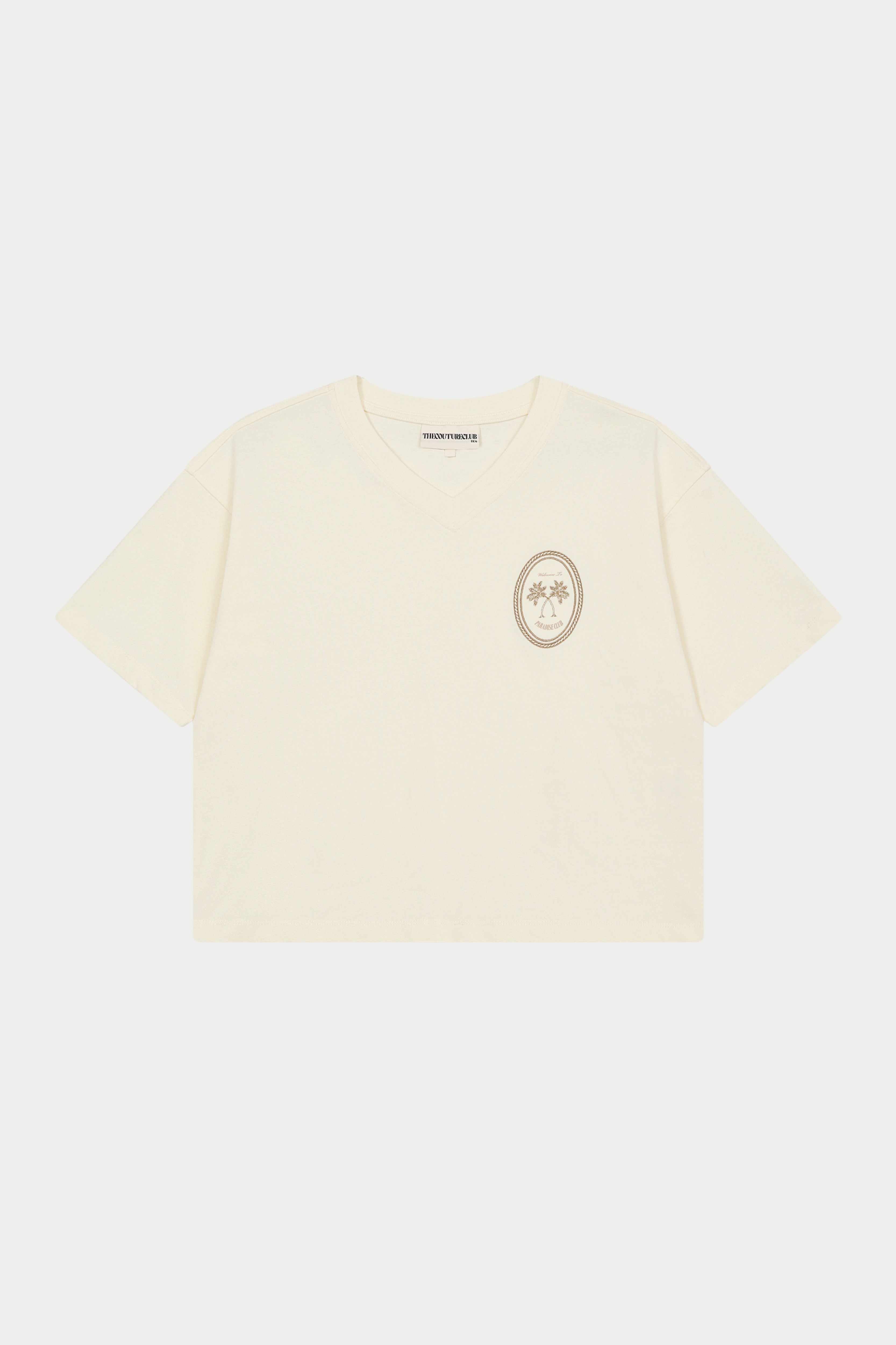 EMBROIDERED PALM GRAPHIC BOXY T-SHIRT - OFF WHITE