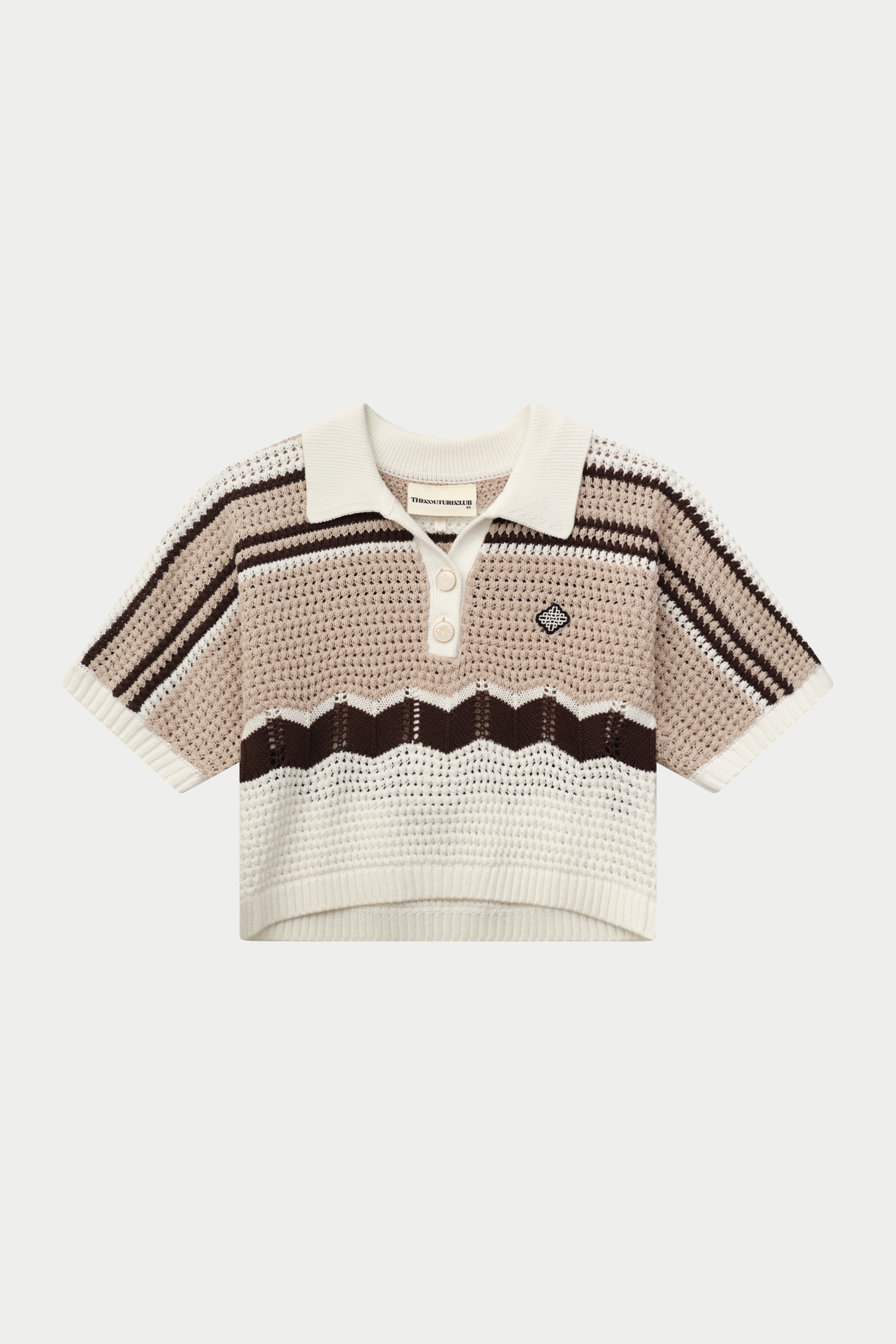 STRIPE CROCHET KNITTED OPEN COLLAR SHIRT - OFF WHITE – The Couture